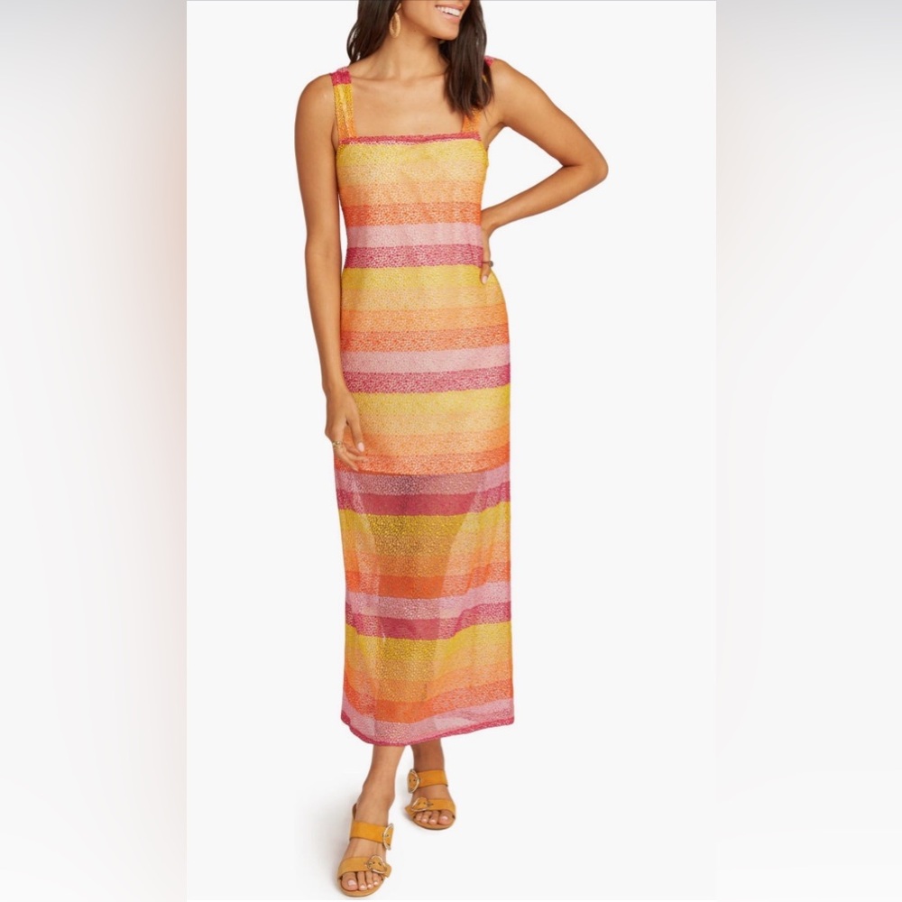 Show Me Your MuMu Harlowe Embroidered Burnout Multicolor Striped Maxi Dress